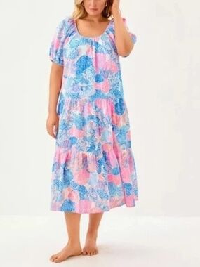 Lilly Pulitzer Zemini Maxi Cover-Up cotton Dress *Roar Of The Seas* Size Medium